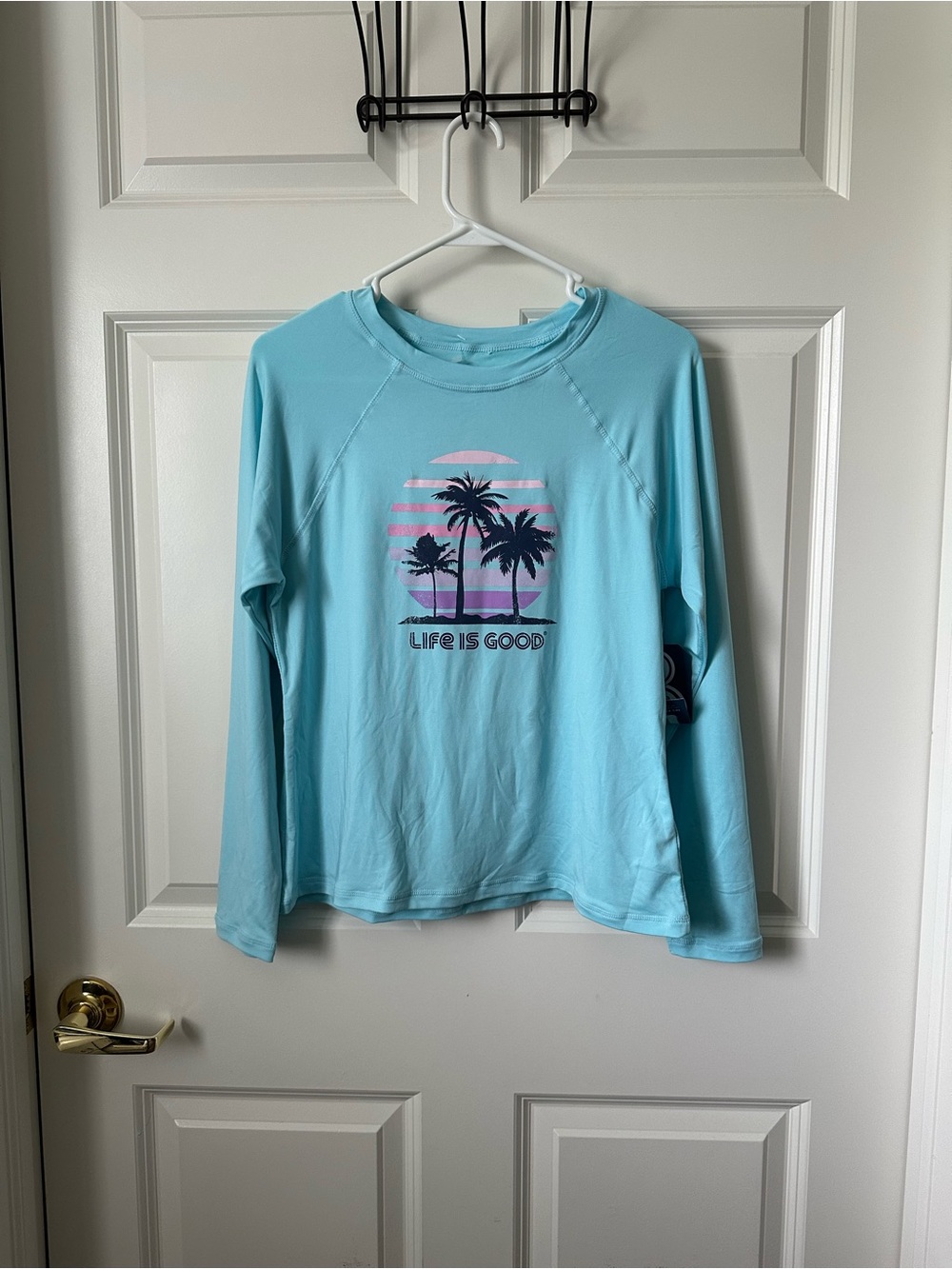 Life Is Good SunShirt Womens M Blue Long Sleeve UPF 50+ Tropical Beach Palms